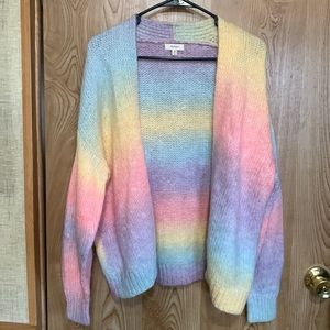 Debut Super soft, multicolored pastel sweater size medium. Open front.